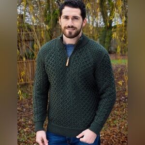 Mens Super S‎‎oft Half Zip‎‎ Aran Sweater